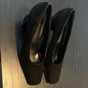 Via Spiga Black Suede Square-Toe Pumps